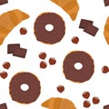 Seamless pattern Croissant with chocolate and nuts vector illustration